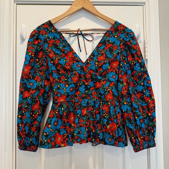 Derek Lam 10 Crosby Savannah Floral Peplum Blouse Women’s  Size 4 Small Cotton - Picture 3 of 11